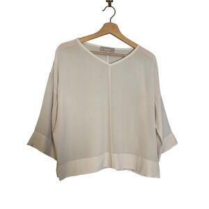 Everlane 100% Silk V-Neck Boxy Blouse Off White Size 0 Kimono Sleeve